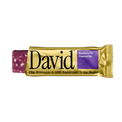 David Blueberry Pie flavored protein bar on a black background