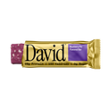 David Blueberry Pie flavored protein bar on a black background