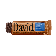 David protein bar with chocolate flavor on a black background