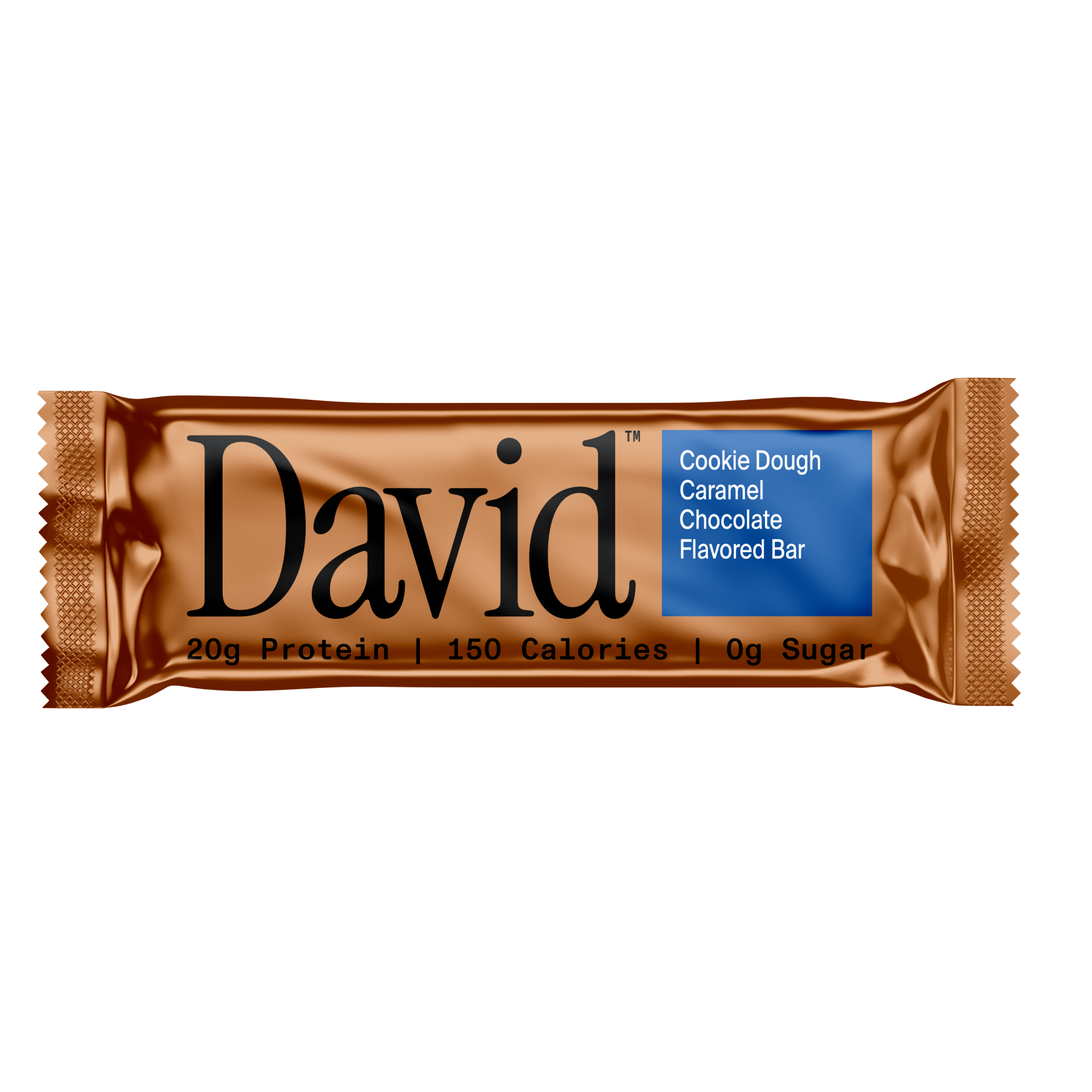 Cookie Dough Caramel Chocolate Flavored Bar wrapper on a transparent background.