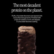 Cross-section of a David double chocolate flavored protein bar with a flavor description