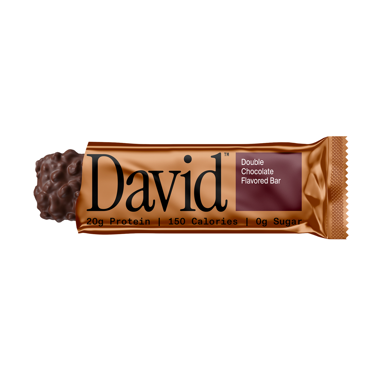 David Double Chocolate Flavored Bar packaging on a black background