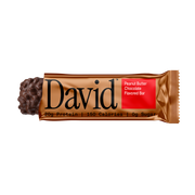 David Peanut Butter Chocolate Flavored Bar packaging on a black background
