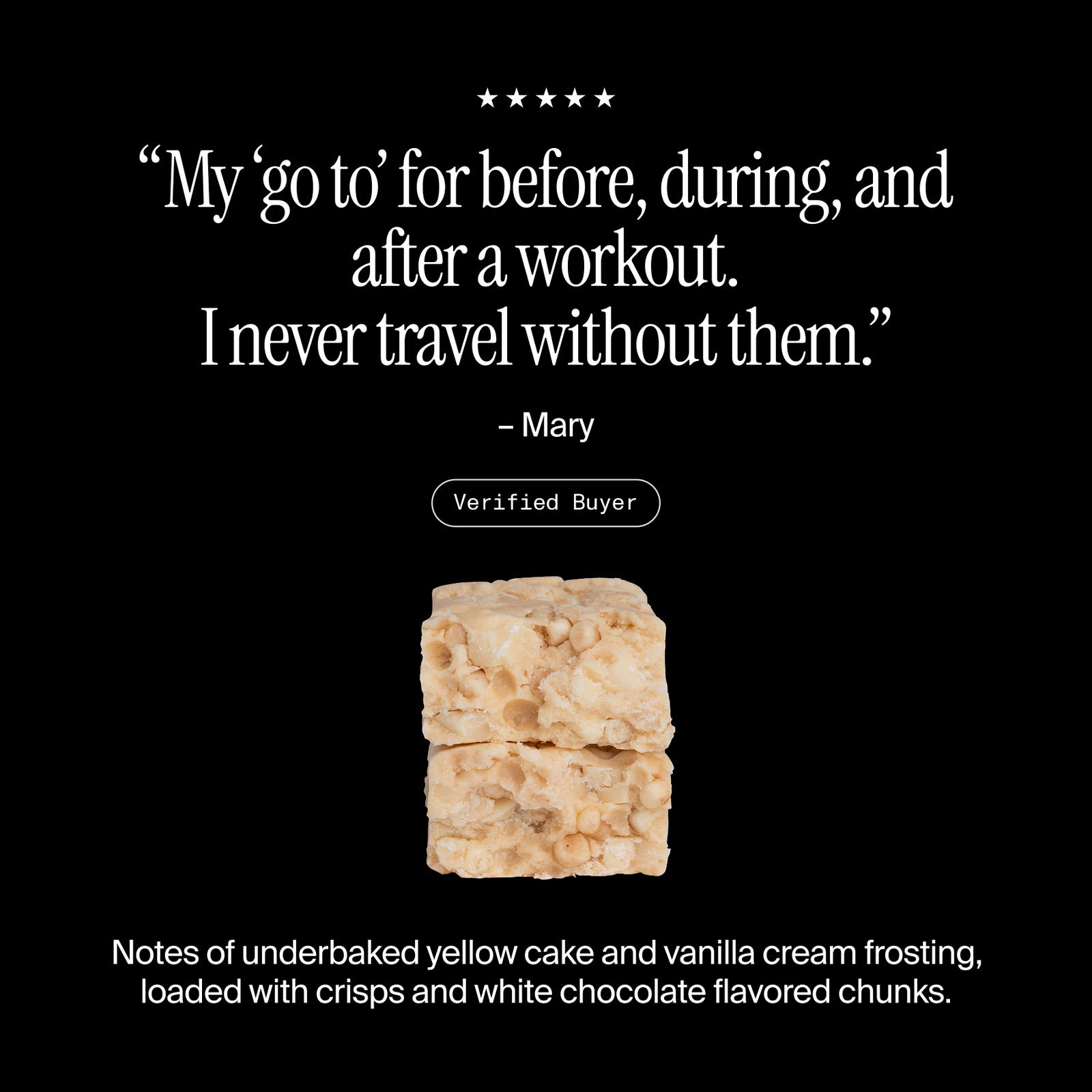 Cross-section of a David Cake Batter protein bar with a positive customer review and flavor description