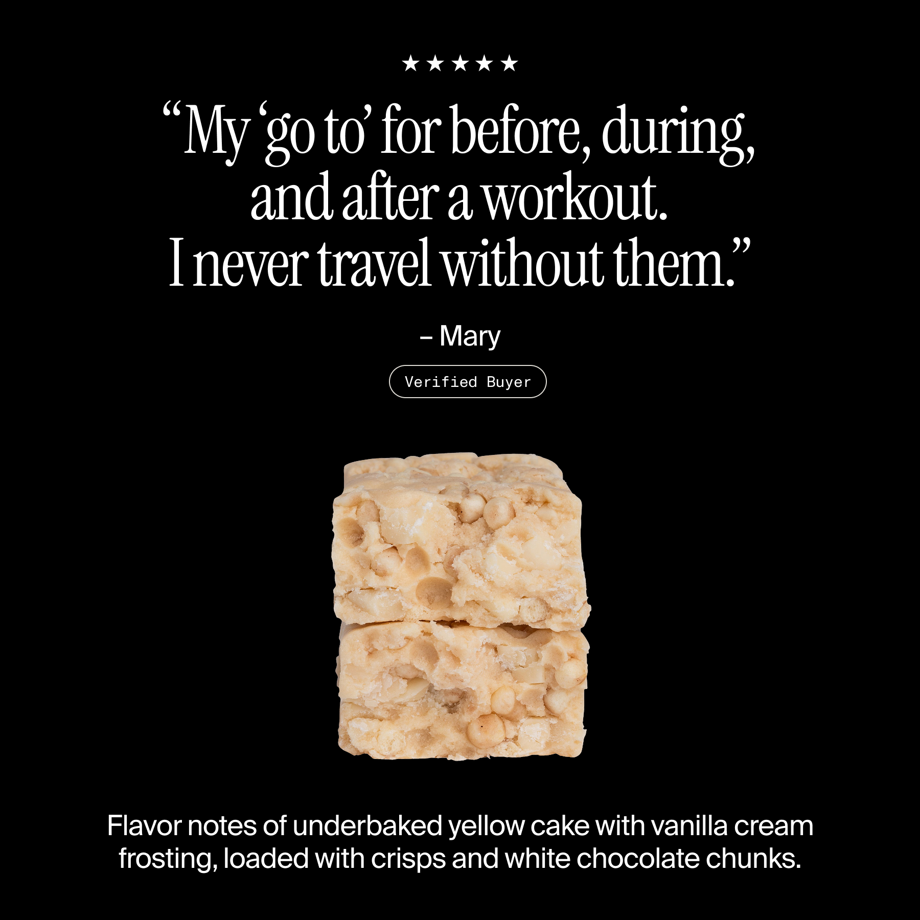 Cross-section of a David Cake Batter protein bar with a positive customer review and flavor description