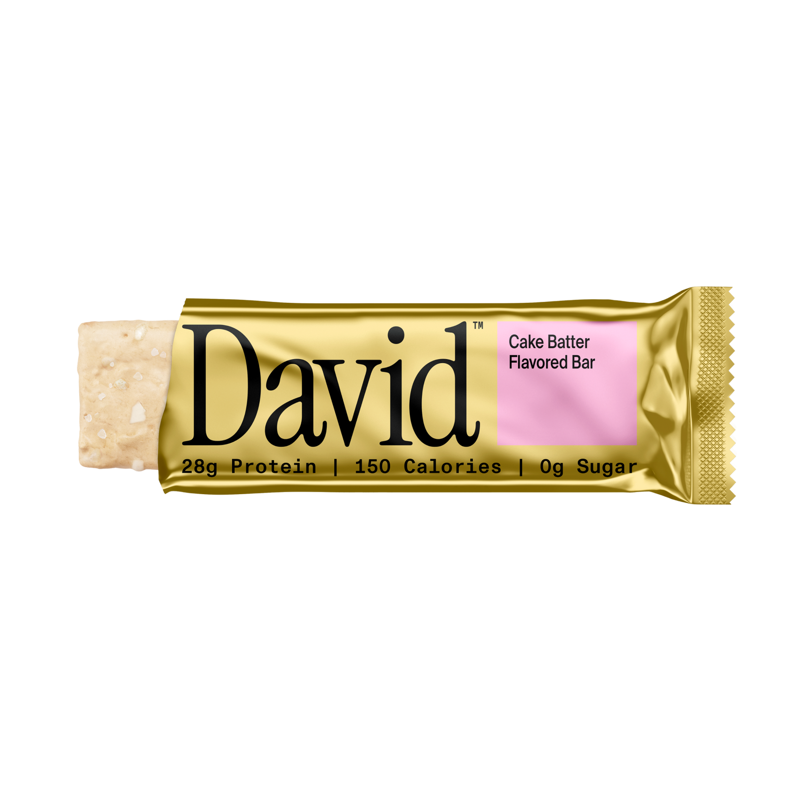 David protein bar with cake batter flavor on a black background