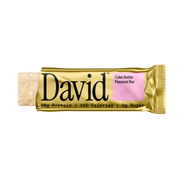 David protein bar with cake batter flavor on a black background