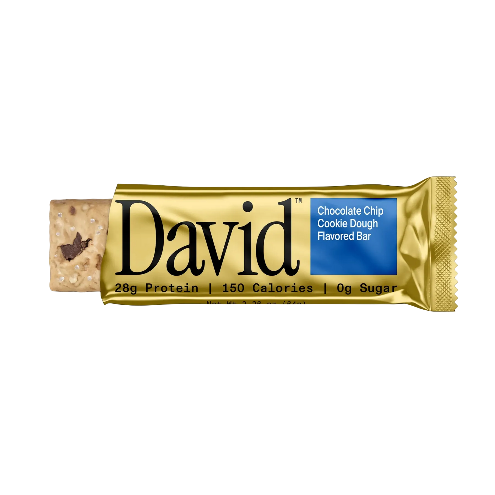 David chocolate chip cookie dough flavored protein bar on a black background