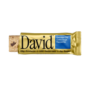 David chocolate chip cookie dough flavored protein bar on a black background
