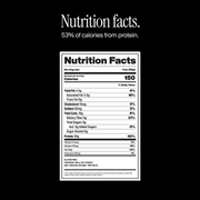 Nutrition facts and ingredients. 53% of calories from protein. with nutritional information on a black background