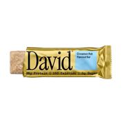 David protein bar with gold packaging on a black background