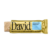David protein bar with gold packaging on a black background
