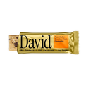 David Peanut Butter Chocolate Chunk flavored protein bar on a black background