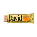 David Peanut Butter Chocolate Chunk flavored protein bar on a black background