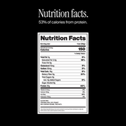 Nutrition facts and ingredients. 53% of calories from protein. with nutritional information on a black background