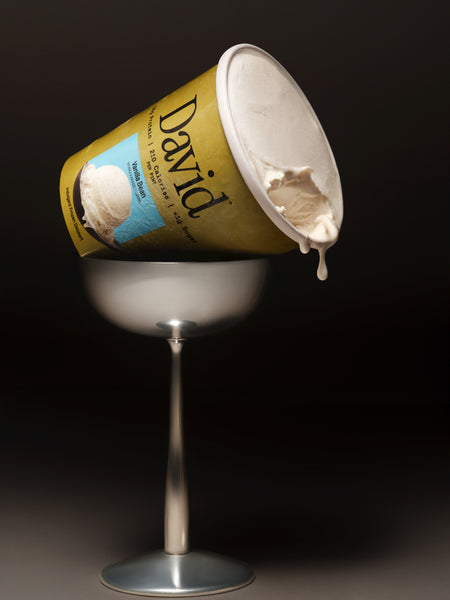 David ice cream pint melting into a silver cup