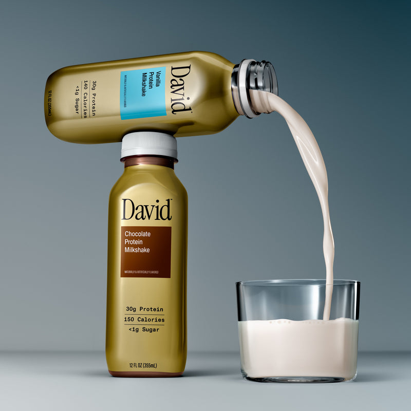 David protein shake being poured