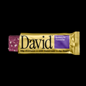 David Blueberry Pie flavored protein bar on a black background