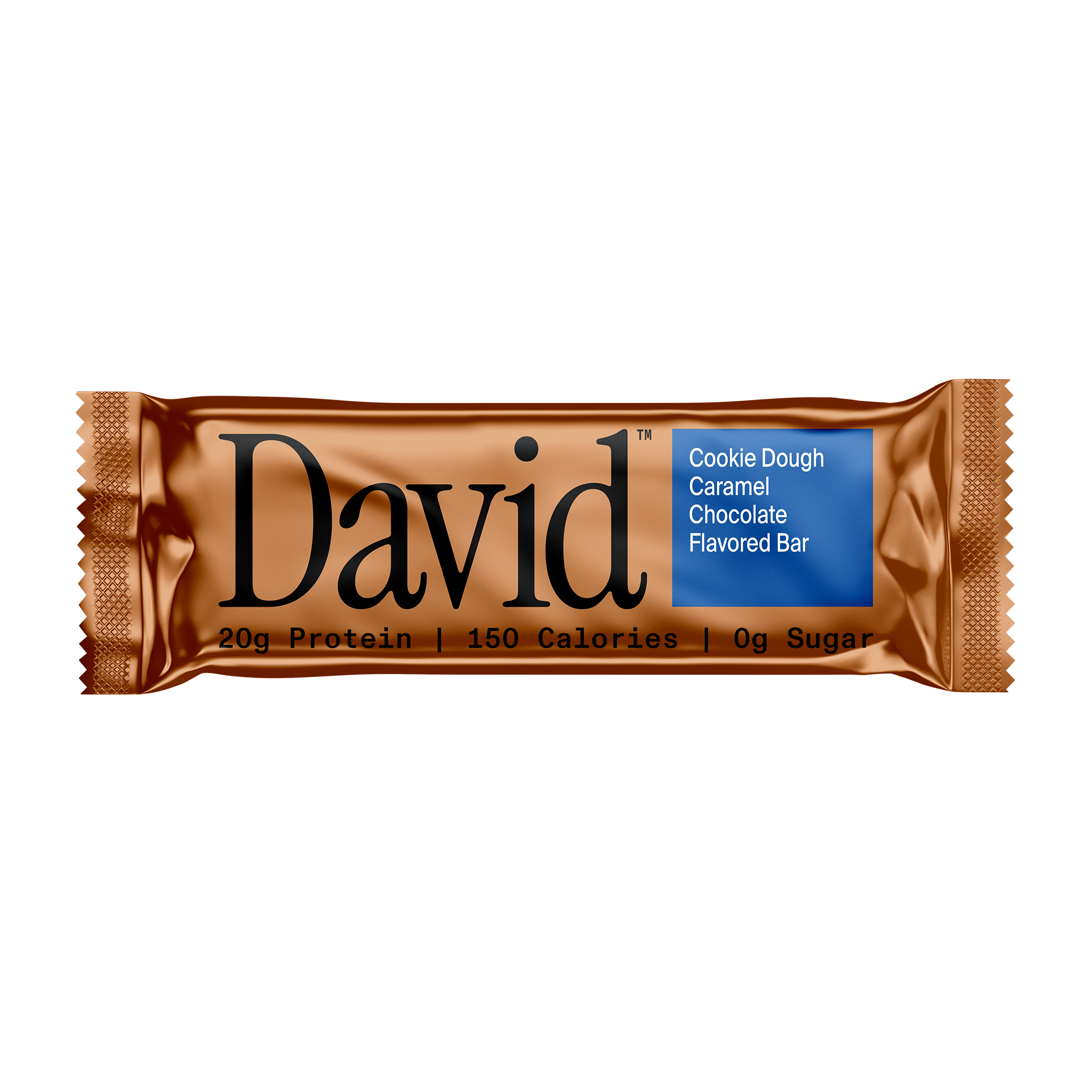 Cookie Dough Caramel Chocolate Flavored Bar wrapper on a transparent background.