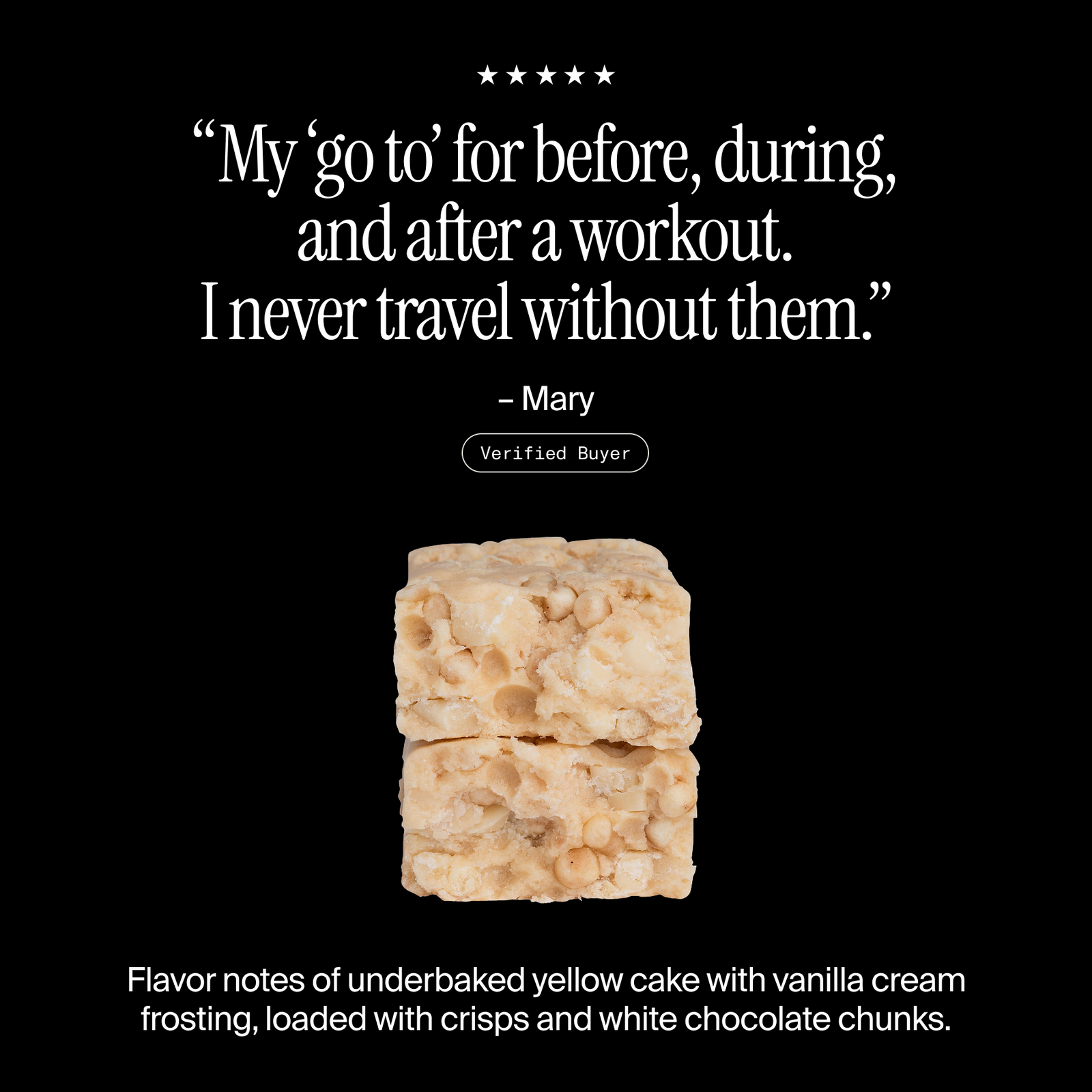 Cross-section of a David Cake Batter protein bar with a positive customer review and flavor description