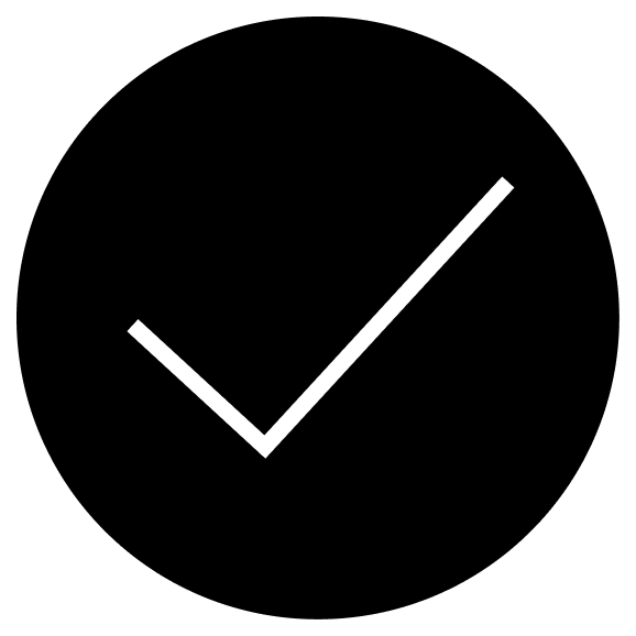 Black circle with a white check mark in the center