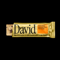 David Peanut Butter Chocolate Chunk flavored protein bar on a black background