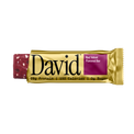 David Red Velvet flavored protein bar packaging on a black background