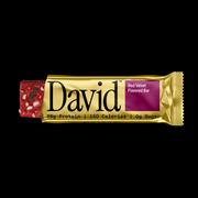 David Red Velvet flavored protein bar packaging on a black background