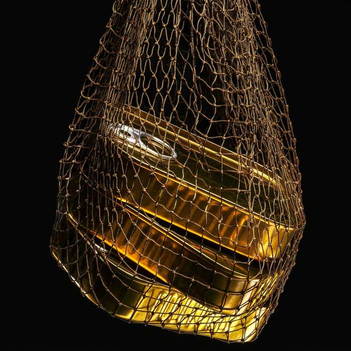 Fishing net with 4 gold cod cans in it