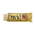 David protein bar with gold wrapper on a black background