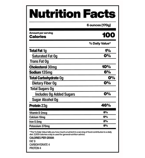 Wild Caught Pacific Cod: 100 Calories, 23g Protein,