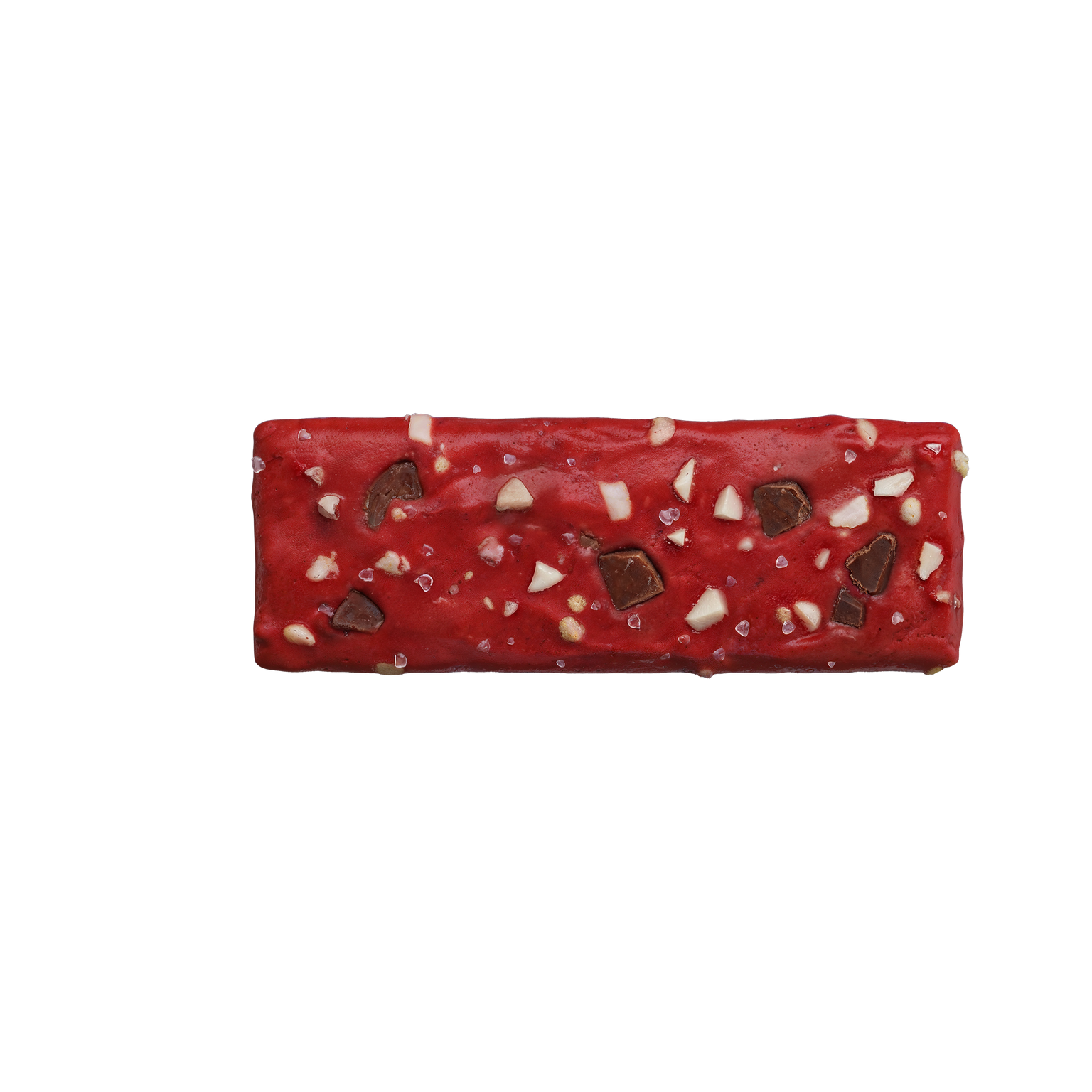 Red Velvet bar unwrapped, showing bar